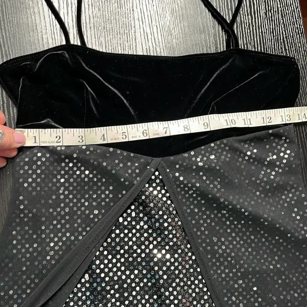 Vintage Y2K Black Sequin Formal/Cocktail Dress with sheer train